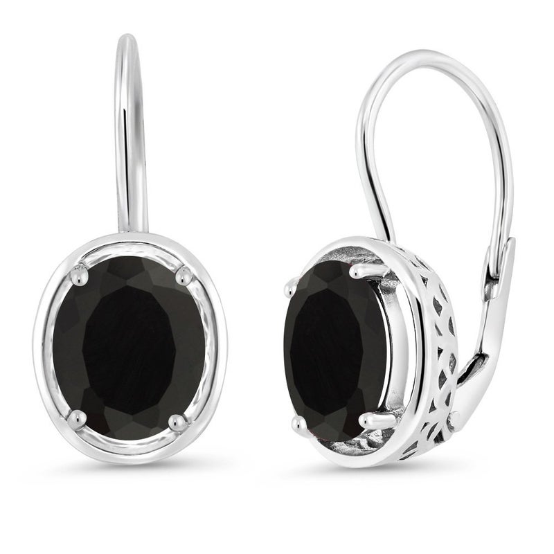 Gem Stone King 4.00 Cttw Black Onyx Dangle Earrings For women | 925 Sterling Silver | Gemstone Birthstone | Oval Cut 9X7MM - Image 1